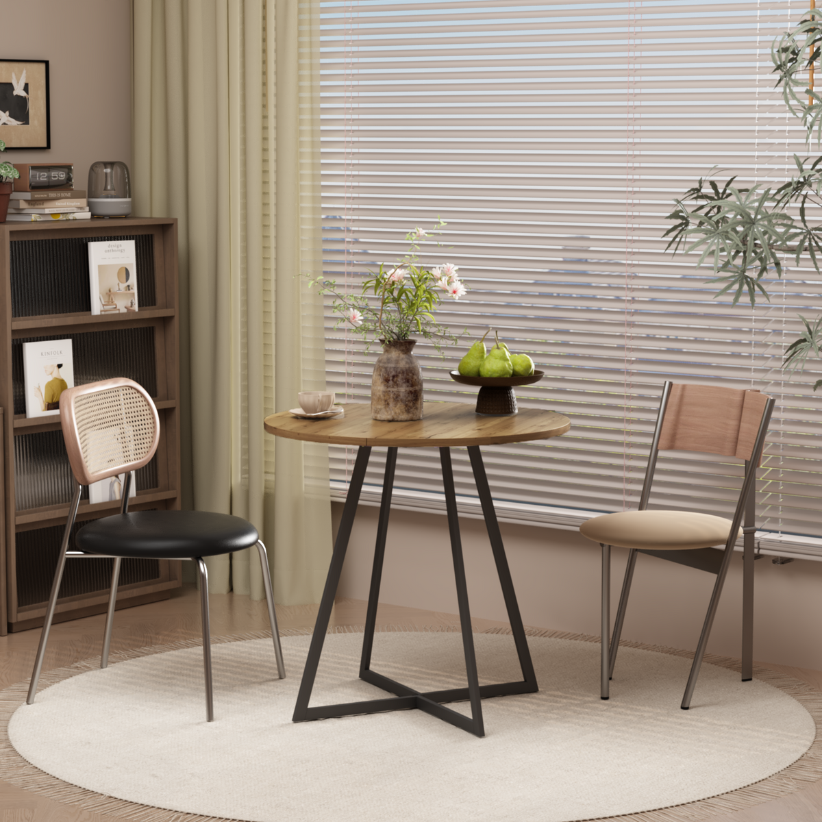 31.5 Inch Round Dining Table, Small Circle Kitchen Table with Metal Black Legs for 2-4 people, Modern Dining Room Table, Brown (only table) – Natural