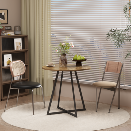 31.5 Inch Round Dining Table, Small Circle Kitchen Table with Metal Black Legs for 2-4 people, Modern Dining Room Table, Brown (only table) – Natural