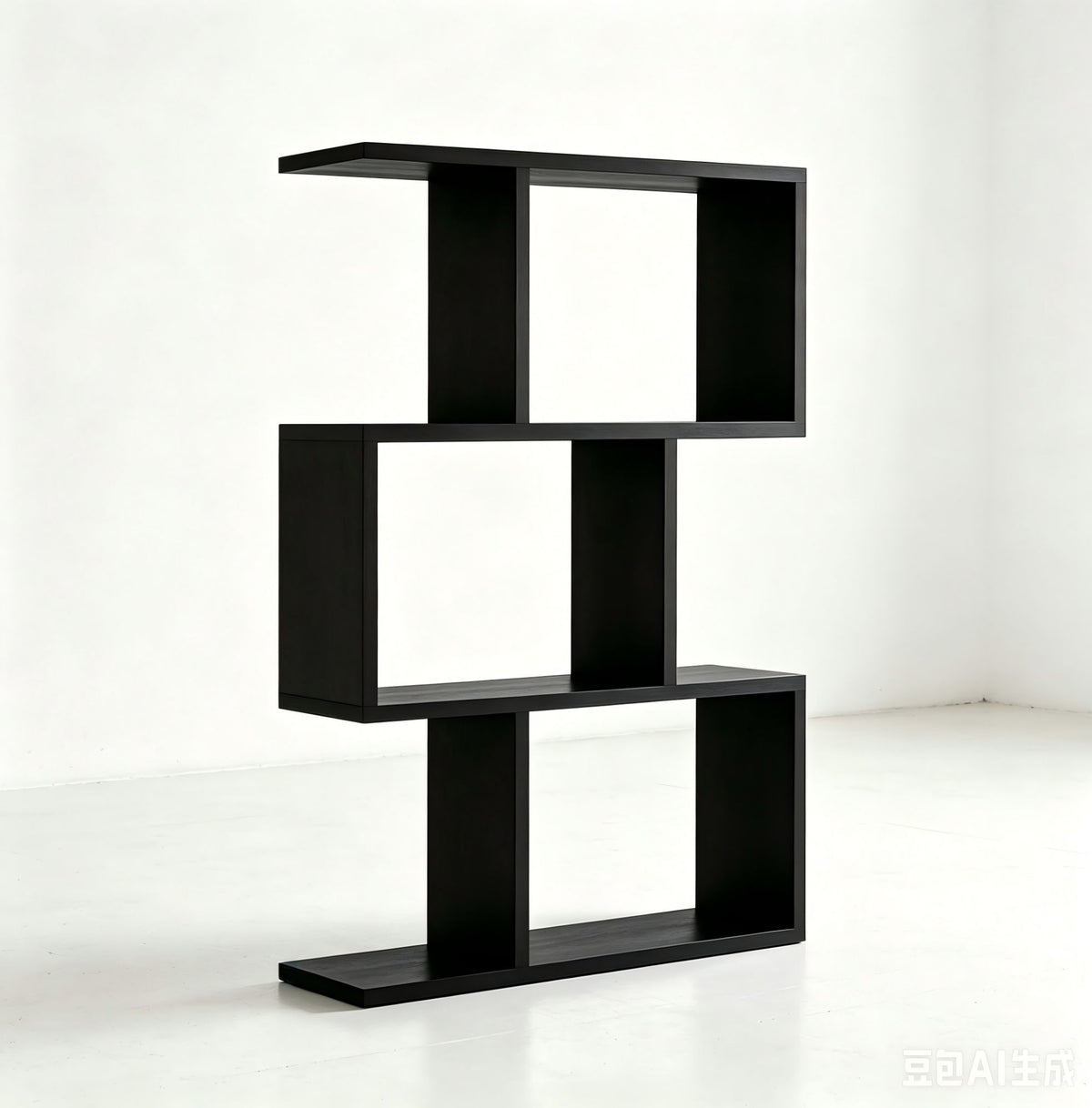Three layer simple household black bookshelf