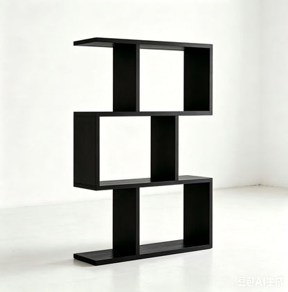 Three layer simple household black bookshelf