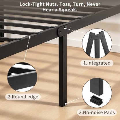 Twin Metal  Bed Frame with Headboard, 440 LBS Heavy Duty Steel Slat Support, No Box Spring Needed, 12.28" Under Bed Storage, Noise-Free & Easy Assembly, Black