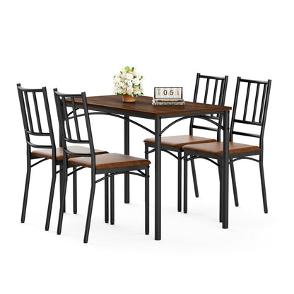 Dining Table Set, Bar Table with 4 Dining Benches, Kitchen Table Counter with Chairs, Industrial for Kitchen Breakfast Table, Party Room – Walnut