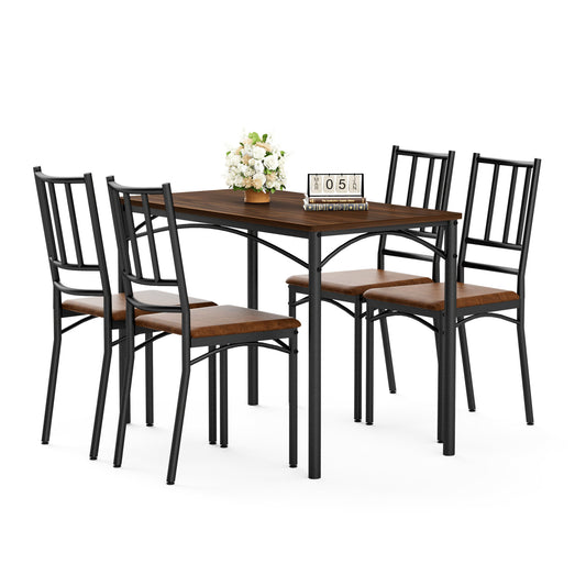 Dining Table Set, Bar Table with 4 Dining Benches, Kitchen Table Counter with Chairs, Industrial for Kitchen Breakfast Table, Party Room – Walnut