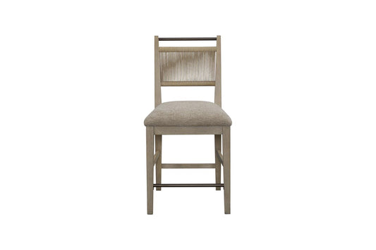 Set of 2 Upholstered Counter Height Stools with Natural Rope Backs – Texas Camel Oak Finish