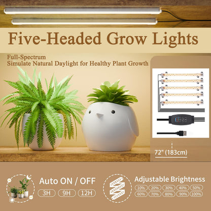 8-Tier Indoor Plant Stand with 5 Grow Lights, Rustic Brown MDF+Metal, 10-Level Dimming, 62-Inch Tall for Living Room or Garden