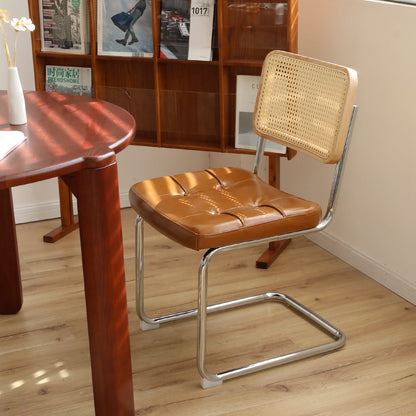 Dining Chairs Set of 2, Faux Leather Rattan Side Accent Chairs with Chrome Legs, Modern Mid Century Breuer Designed Chairs