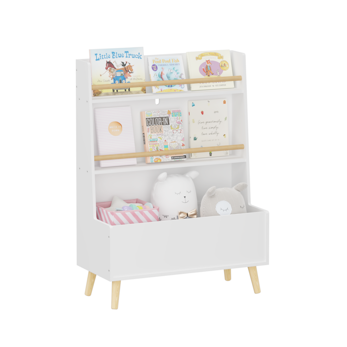 Kids Bookshelf, Book and Magazine Rack, Book Organizer, toy Storage Cabinet Organizer, White