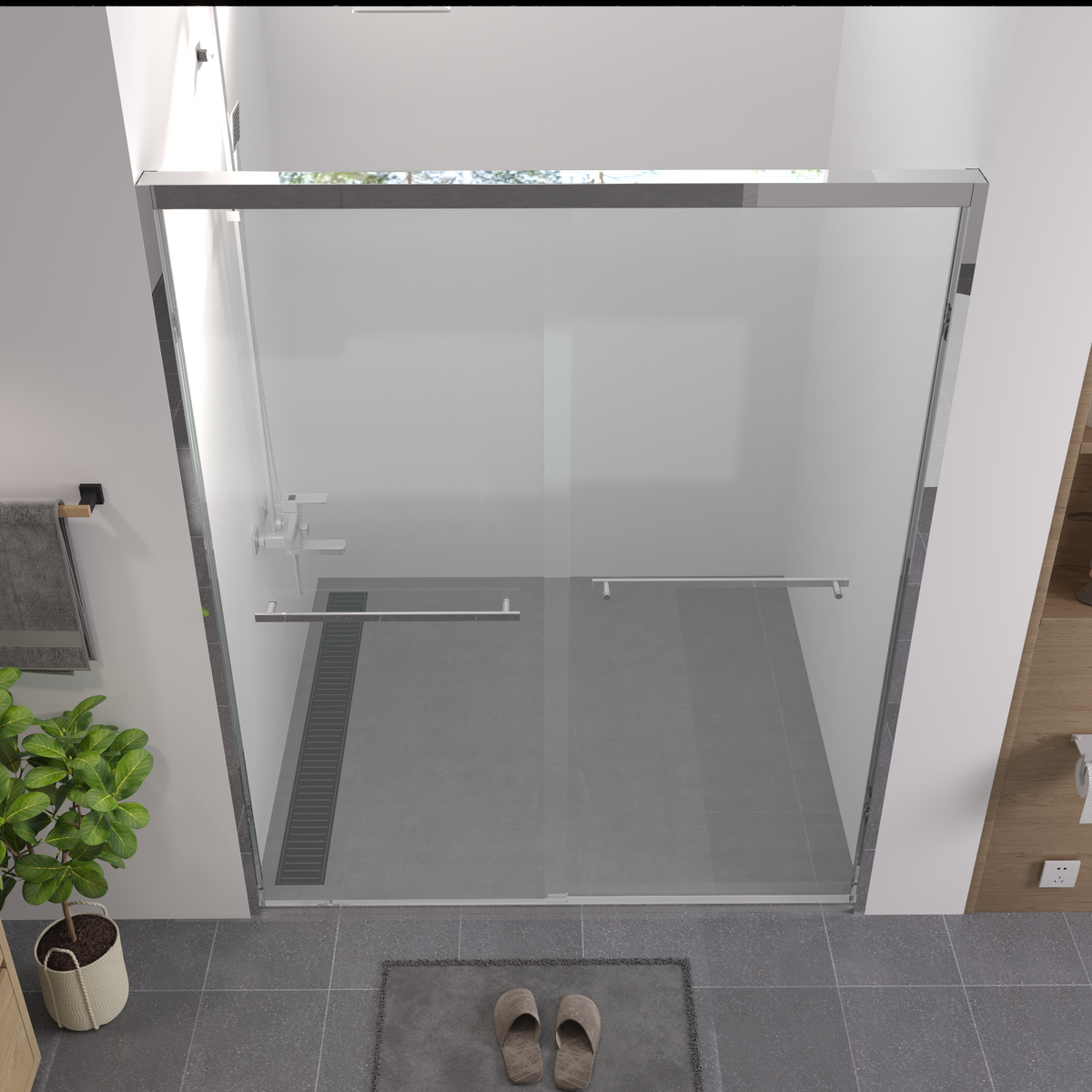 56-60'x74" Aluminum Frame Double Sliding Shower Door, Bypass Bathroom Sliding Door with Premium 1/4" Clear Tempered Glass – Model W2011P330163