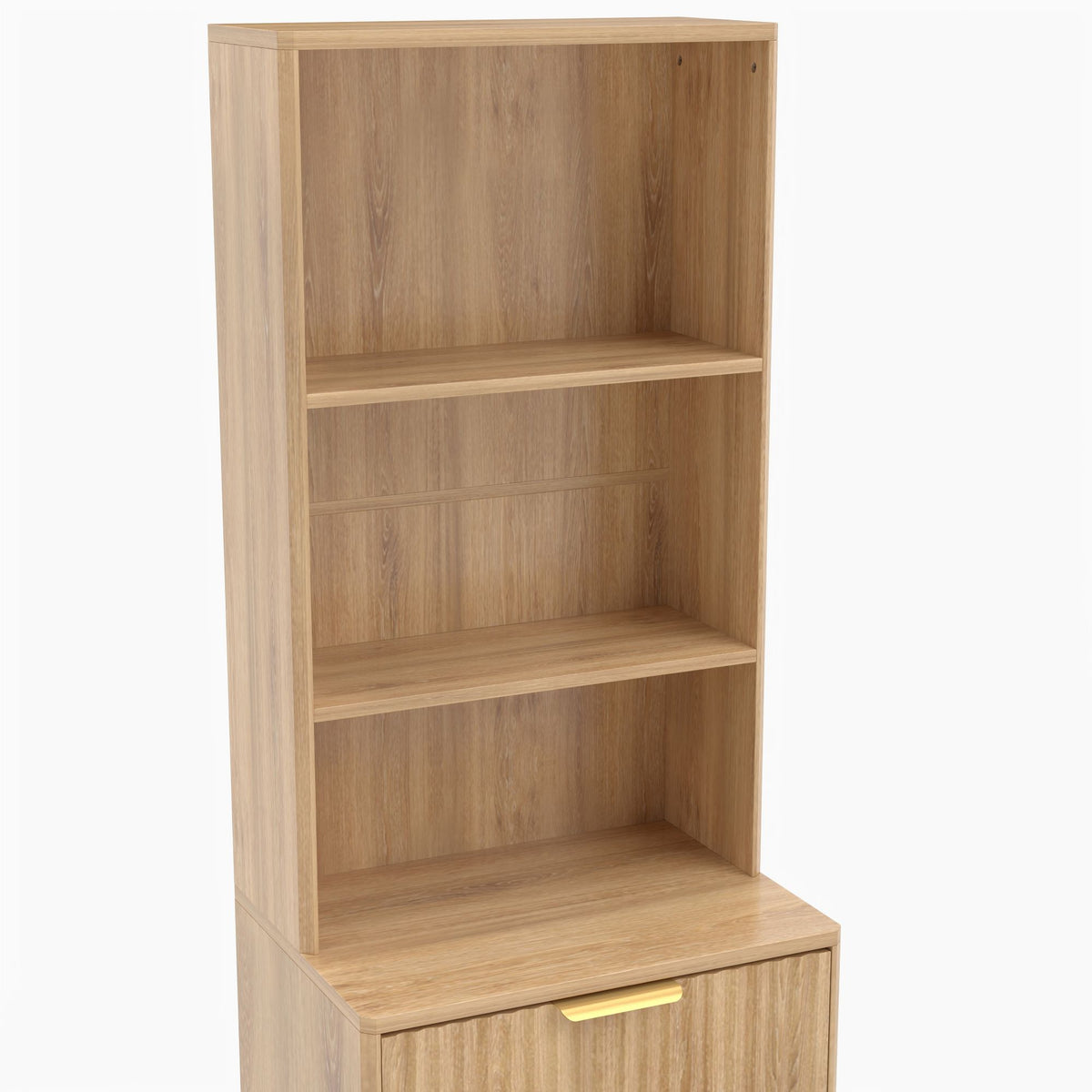 Tall Narrow Fluted Storage Cabinet with 10-Gallon Hidden Trash Bin Compartment, Freestanding Cabinet, Fixed Open Shelves & Drawer, Anti‑Tip for Kitchen Home‑Office Living Room (Trash Can NOT Included)