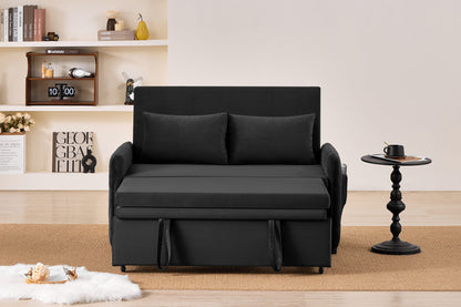 51.2' Velvet Convertible Sleeper Sofa Bed, 5-Position Adjustable Backrest Loveseat with Pull-Out Bed, Side Pocket, Multi-Functional 2-Seater Couch for Living Room, Apartment, Small Space