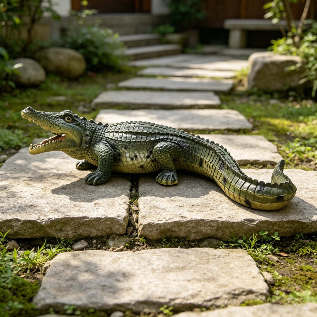 23" Simulated Crocodile Garden Statue, Resin Animal Ornament, Creative Indoor & Outdoor Decor for Garden, Porch, Pond & Backyard