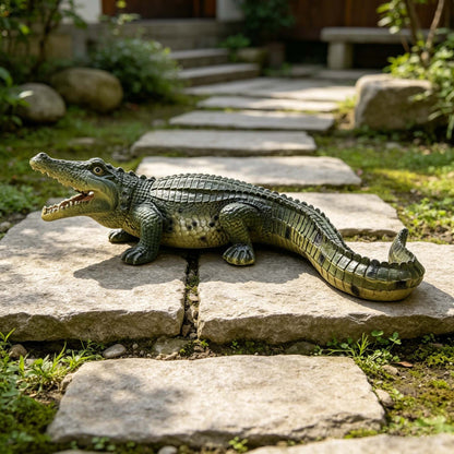 23" Simulated Crocodile Garden Statue, Resin Animal Ornament, Creative Indoor & Outdoor Decor for Garden, Porch, Pond & Backyard