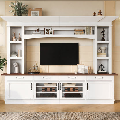 94.3' Extra Long Farmhouse TV Stand with 7-Color LED Lights, Adjustable Shelves & Storage Cabinets, Modern Entertainment Center Media Console for 65 Inch TVs for Living Room