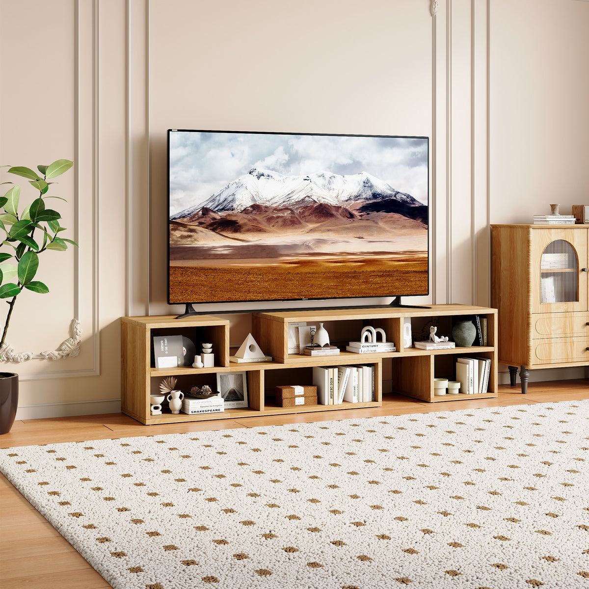 Modular Freestyle TV Stand, Light Wood Adjustable Media Console with Open Storage Compartments, Modern Minimalist Entertainment Center, Free‑Combination TV Cabinet for Living Room Bedroom Apartment