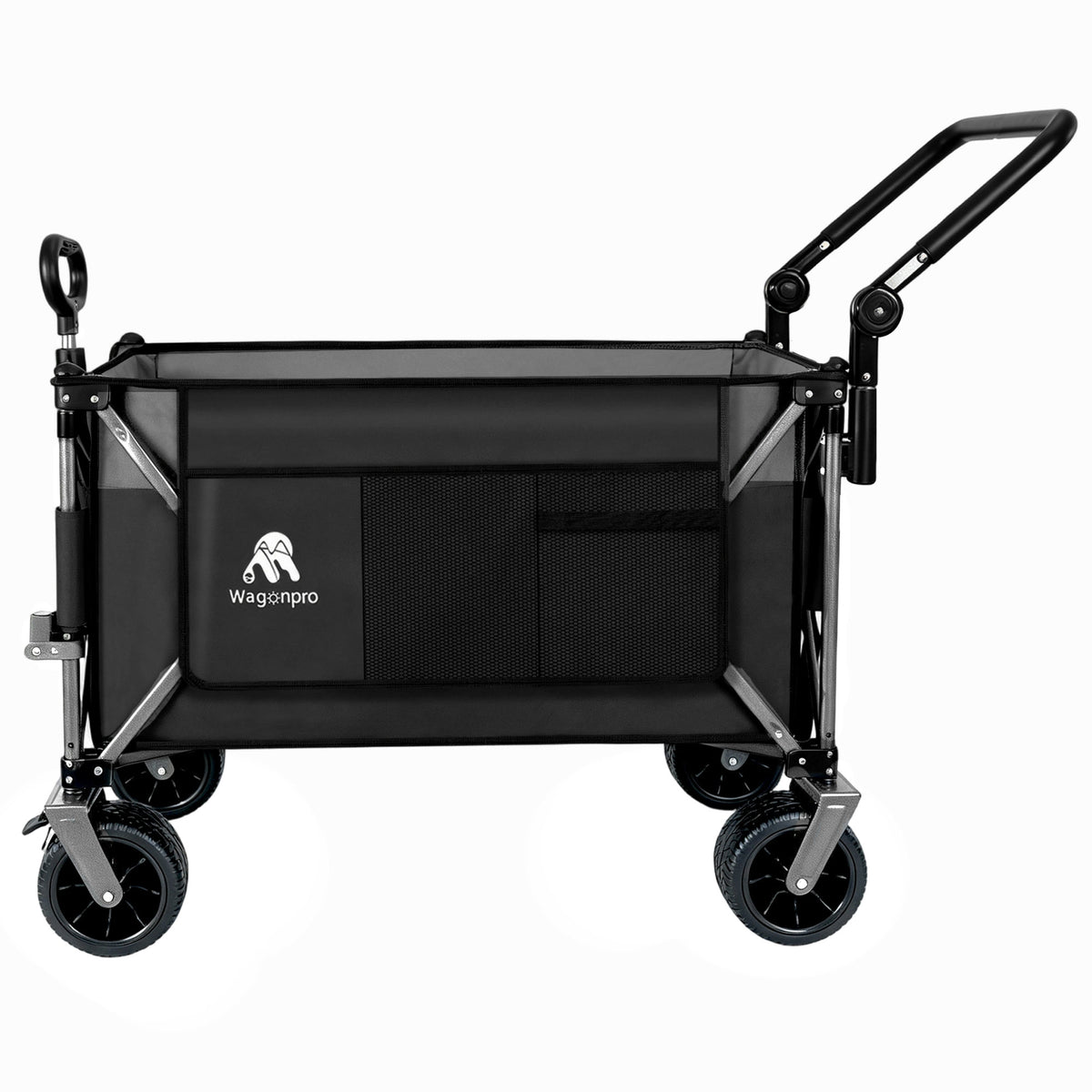 Multi-Functional Push-Pull Folding Wagon Cart with Rotating Handle & 360° All-Terrain Wheels – Heavy-Duty, Adjustable Design, Large Capacity for Transport, Groceries, and Outdoor Use,Black