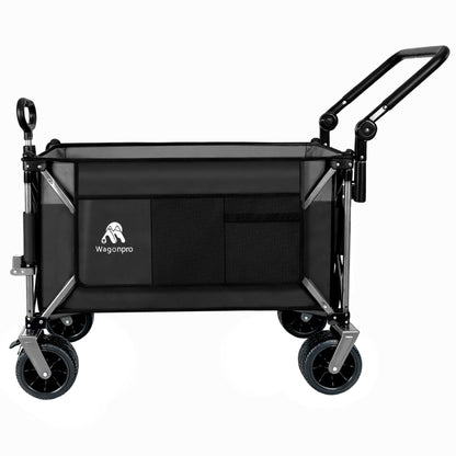 Multi-Functional Push-Pull Folding Wagon Cart with Rotating Handle & 360° All-Terrain Wheels – Heavy-Duty, Adjustable Design, Large Capacity for Transport, Groceries, and Outdoor Use,Black