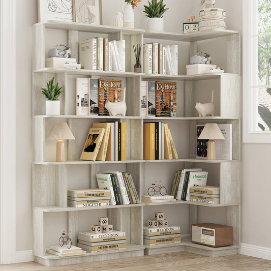 Set of 2 free combination bookcase space saving corner bookshelf 55cm plus 80cm length light grey color and other 4 colors for option