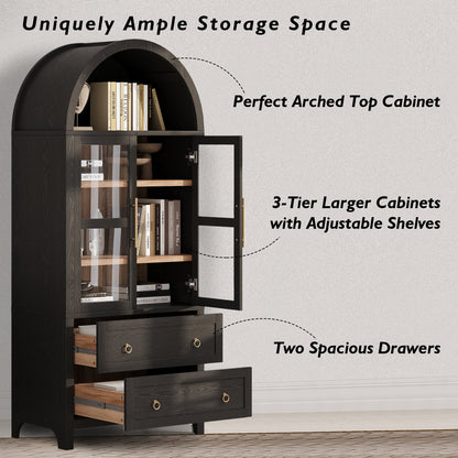 K&K 71" Tall Arched Kitchen Pantry Cabinet with 2 Large Drawers, Modern Farmhouse Kitchen Storage Cabinets with Adjustable Shelves