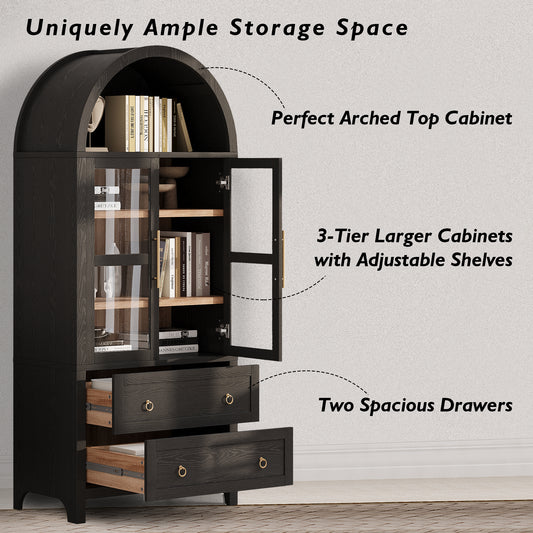 K&K 71" Tall Arched Kitchen Pantry Cabinet with 2 Large Drawers, Modern Farmhouse Kitchen Storage Cabinets with Adjustable Shelves