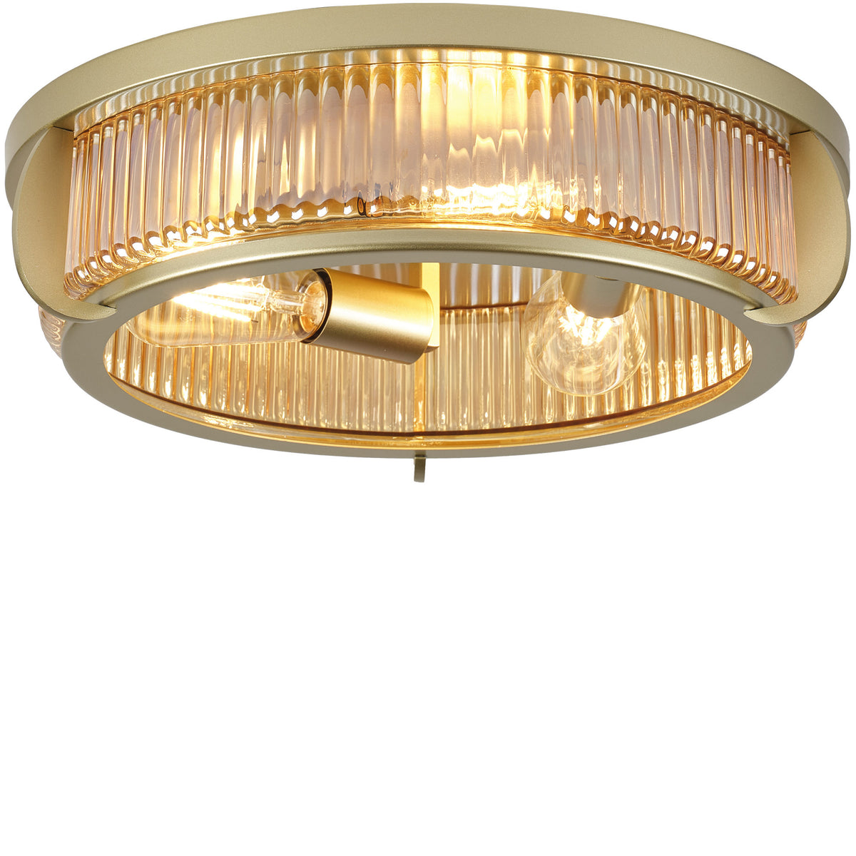 16.14" Flush Mount Ceiling Light, Gold Metal Frame with Ribbed Glass Shade, 3xE26 Socket, Max 60W, Bulbs Not Included