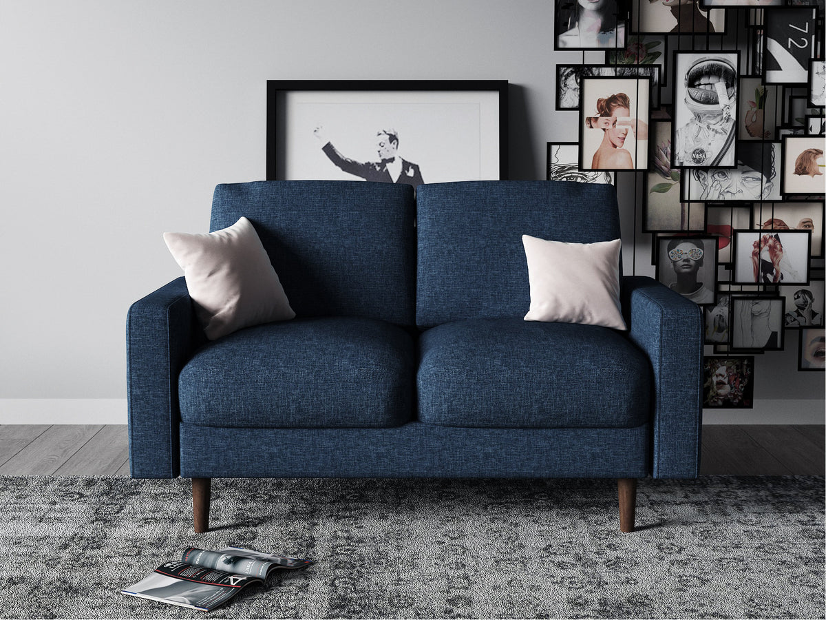 Modern 2‑Seat Loveseat Sofa, Polyester Fabric Couch, Without Accent Pillows, Loose Back Cushion for Small Space Living Room