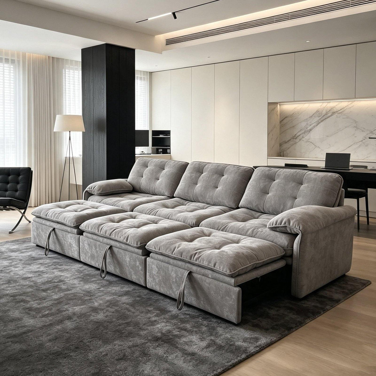 3‑in‑1 Convertible Chenille Sofa Bed, 5‑Level Adjustable Backrest Sleeper Sofa,Chenille Cloud Sofa,Pull-Out Sofa Bed