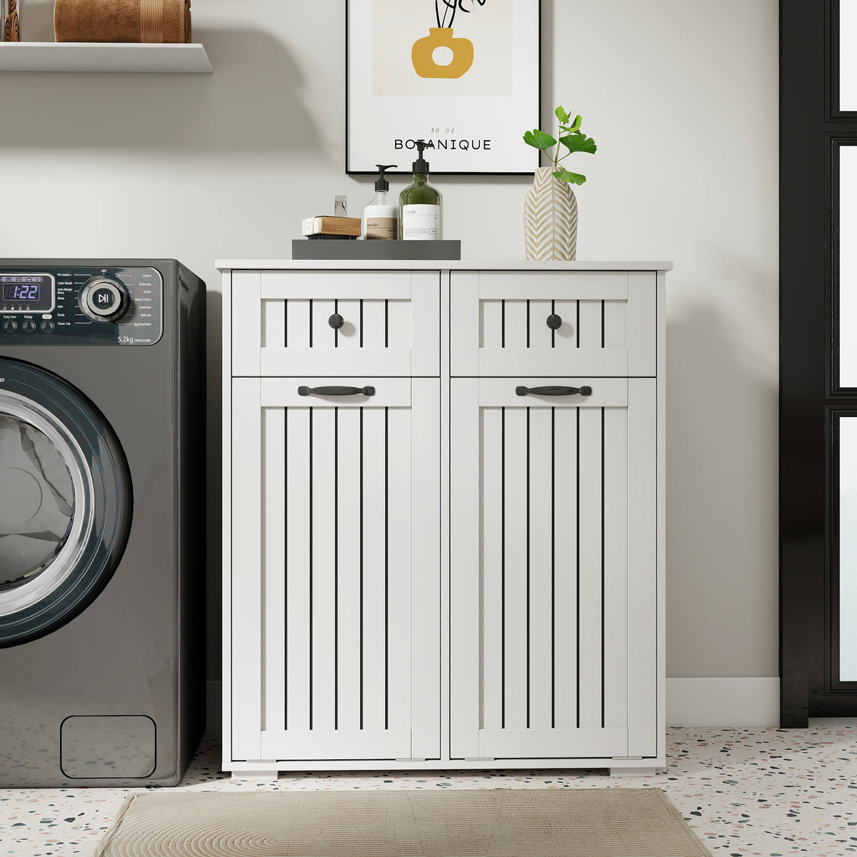 Laundry Cabinet, with 2 Removable laundry basket and 2 Drawers
