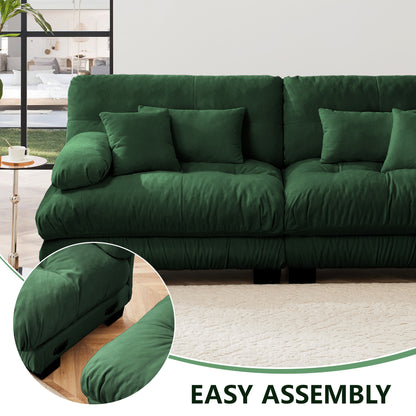 Cloud Couch 2 Seater Sofa, Chenille 2 - Seat sofa with 2 Lumbar pillows and 2 throw pillows, Chenille Green
