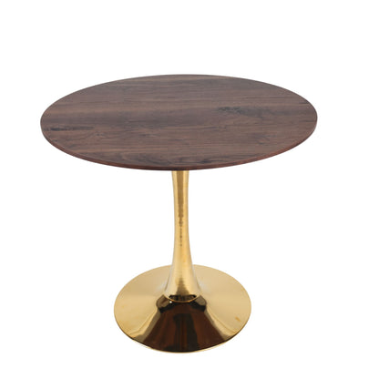Mid-Century Tulip Table with Golden Legs and Walnut-Color MDF Top for 2-4 People, Round Pedestal Dining Table, Coffee Table, End Table