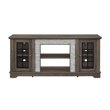 58" Modern TV Stand with 2-Door Storage, Faux Stone Media Console Cabinet, Grey Large Entertainment Center