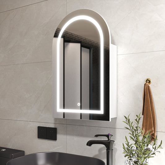 Arched LED Bathroom Cabinet, Wall Mounted Bathroom Mirror Cabinet with Storage, Touch Control Lighted Vanity Mirror Cabinet for Bathroom