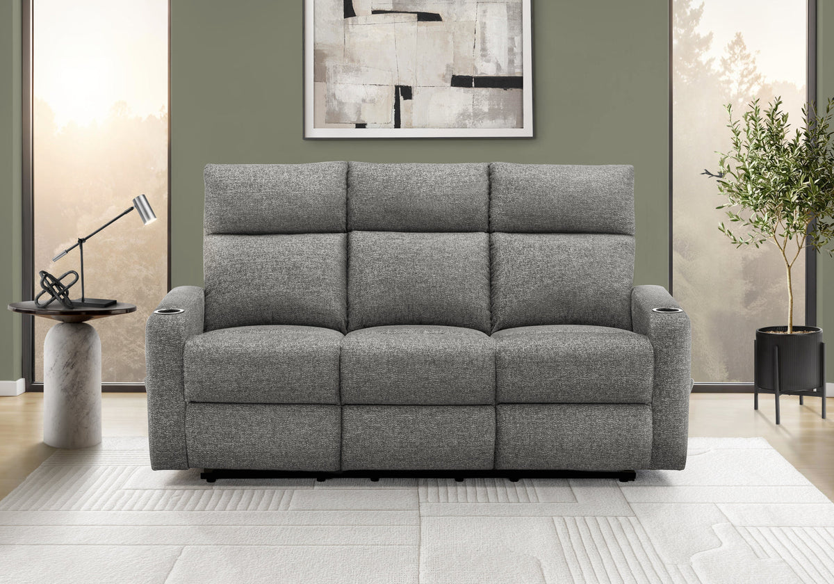 Reclining Sofa, 70" Wide, 3 Seater, Manual Recliner, Dark Grey Fabric, Contemporary