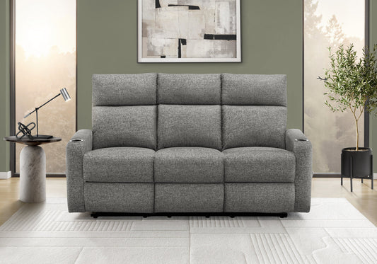 Reclining Sofa, 70" Wide, 3 Seater, Manual Recliner, Dark Grey Fabric, Contemporary
