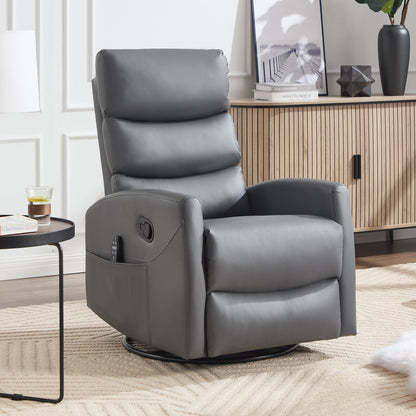 Heat Massage Manual Recliner Chair with Rocker and Swivel in Fabric, Grey – Model W3224P322245
