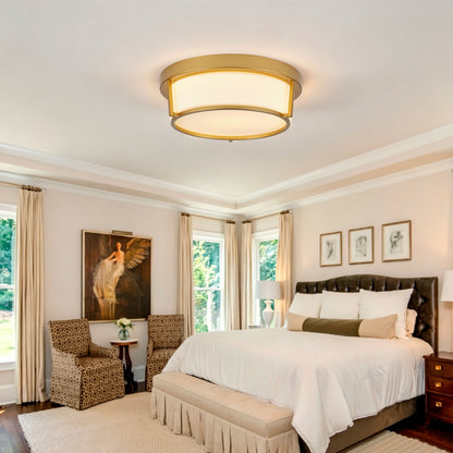 13.58" Flush Mount LED Ceiling Light, Brushed Gold Metal Frame with Glass Shade, No Remote Control