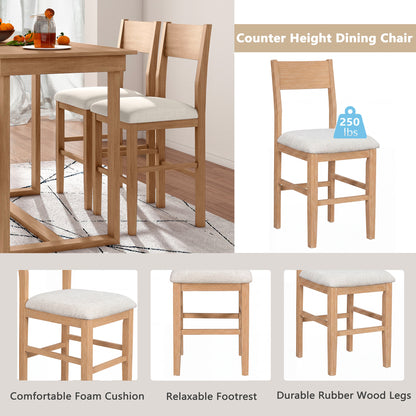 TOPMAX Farmhouse Counter Height 5-Piece Dining Table Set with 1 Rectangular Dining Table and 4 Dining Chairs for Small Places, Natural
