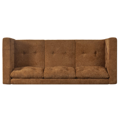 78" Modern 3 Seater Sofa Chenille Upholstered Couch with Square Arms, Tufted Pillow Back & Natural Rubber Wood Legs Multi Cushion Sofa for Living Room and Apartment Leisure Corner, Orange