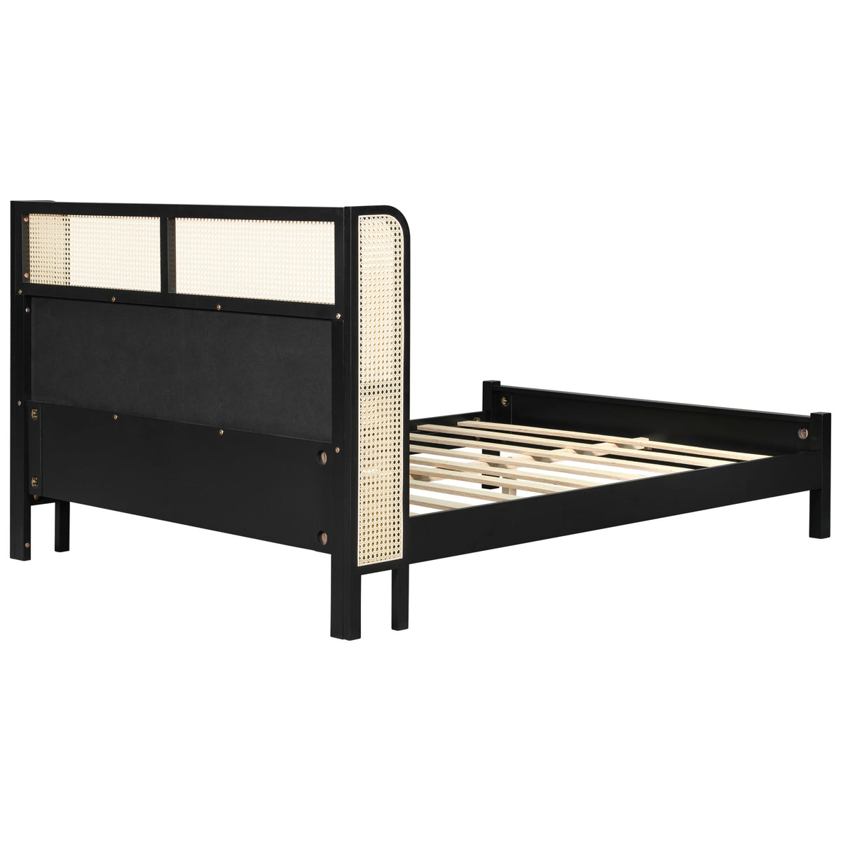 Queen Size Bed Frame with Green Headboard, Black with Green Solid Wood  Bed, No Box Spring Required, Modern Bedroom Furniture