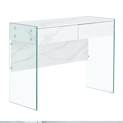 White environmental protection MDF minimalist dresser, desk, desktop computer desk, with double drawer storage space, simple home, perfect for various styles of home environment.