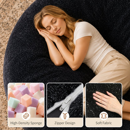 Starry Sky 4FT bean bag chair,Plush Fabric with Lurex,Shiny Silver Thread Faux Fur Plush,memory foam filling,round sofa for living room, bedroom, college dorm.