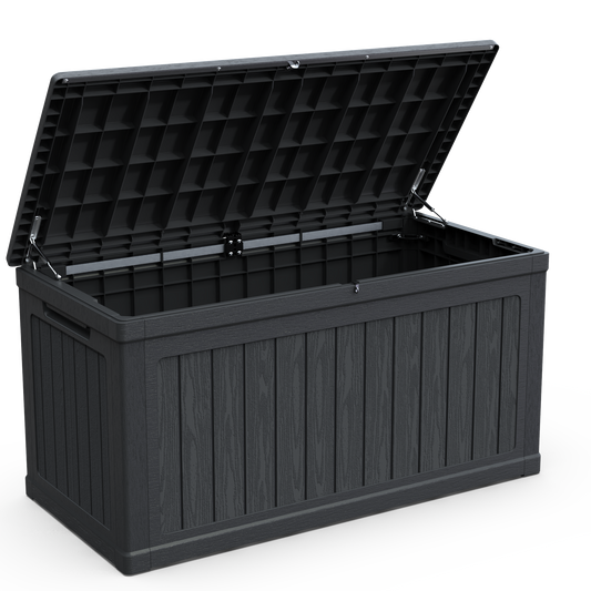 230 Gallon Large Outdoor Storage XXL Deck Box for Patio Furniture, Outdoor Cushions, Garden Tools and Sports/Pools Equipment, Waterproof Resin, Lockable, Black