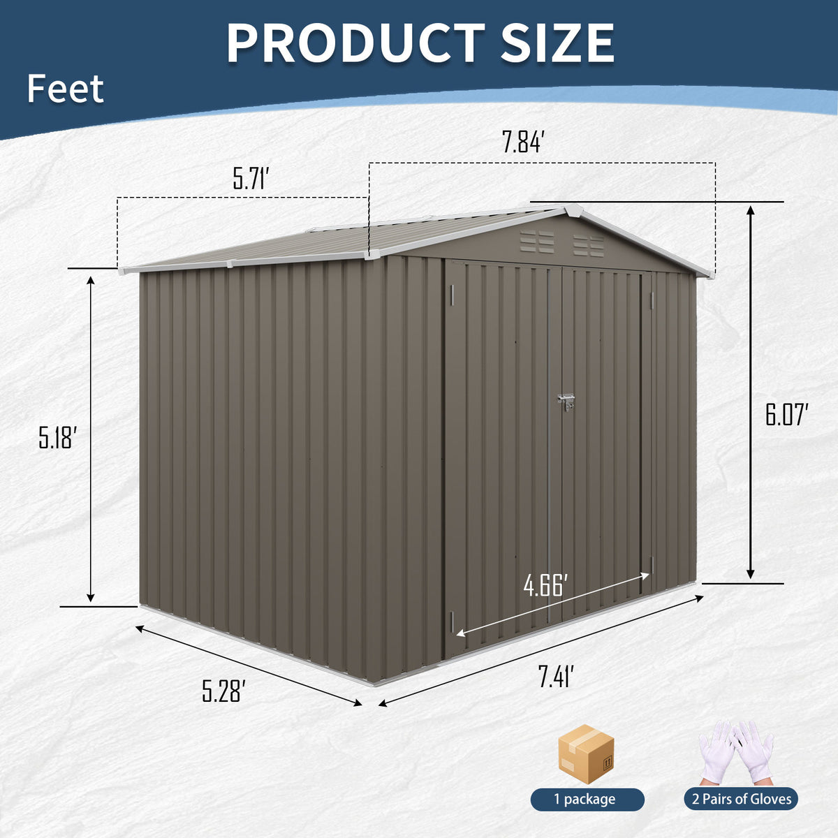 8*6 FTOutdoor Metal Storage Shed, Galvanized Steel Panel Tool House with Lockable Double Door & Built-in Vents for Backyard Garden Equipment Storage Olive Grey(7.84*5.71 FT)