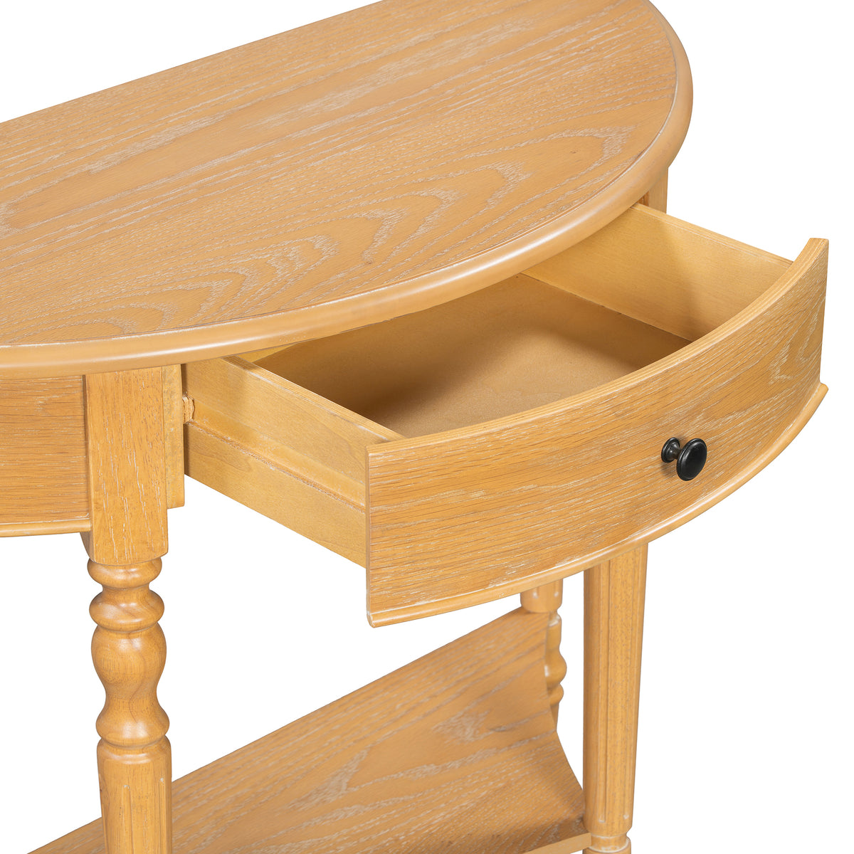 TREXM Farmhouse Half Moon Console Table with Drawer & Shelf - Rustic Accent Table, Sofa Table, Hallway and Foyer (Natural)