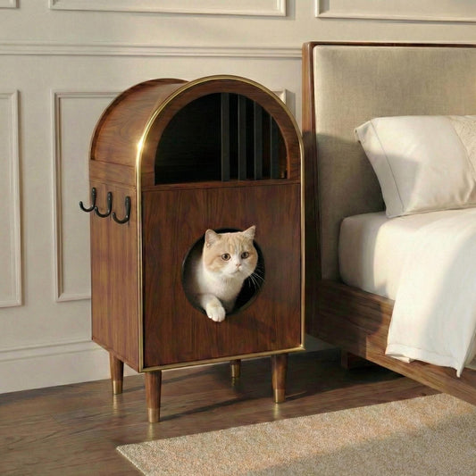 Cat Litter Box Enclosure , 2-in-1 Condo Cat Bed, Cat Shelter Furniture with Two-Level Cozy Haven for 2 Cats, Cute Kitty Condo for Sleeping, Luxury Cat House& Furniture, Espresso