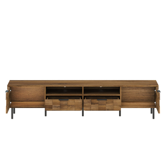 Mid Century TV Stand with 2 Drawers, Media Console Table for TVs up to 85'', Natural Finish Storage Cabinet with Cable Management, 78.7'' x 15.7'' x 17.7''