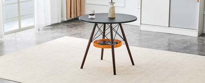 31.5-inch diameter circular dining table, black MDF vacuum formed tabletop, walnut solid wood legs