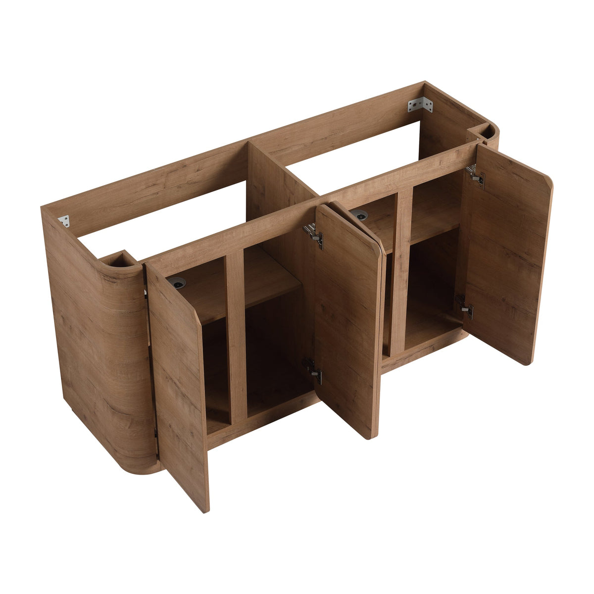 60'' Freestanding Bathroom Vanity with White Resin Sink, 4-Soft-Close Door, KD-Packing, Plywood, Imitative Oak