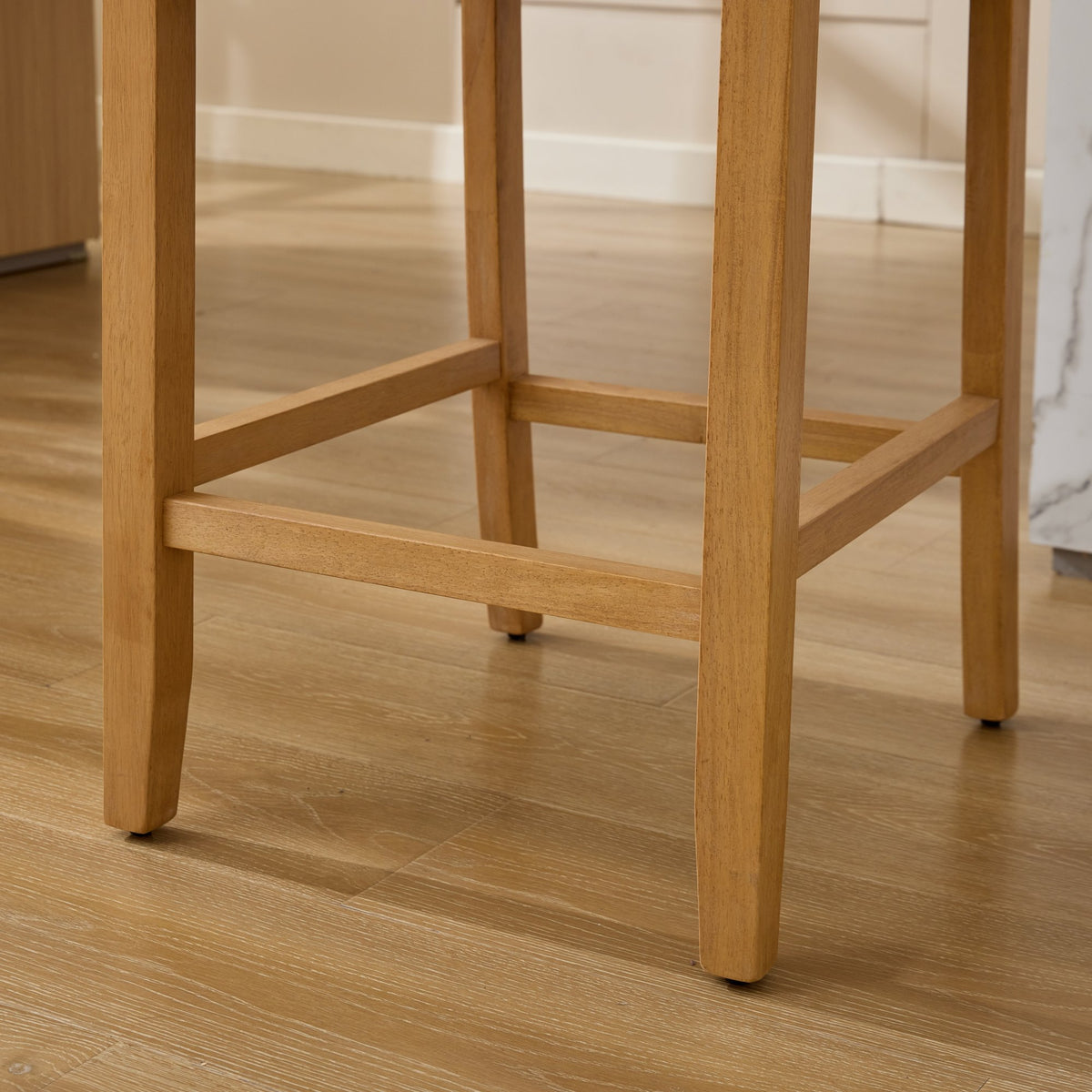 Hand‑Woven Rattan Counter Height Bar Stools Set of 2, 27 Inch Seat Height, Linen Upholstered Barstools with S‑Spring & High‑Density Sponge Cushion, Solid Wood Frame for Kitchen Island,SW1872MT