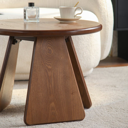 23.23' Round Side Table, Small Wood Coffee Table with Three Slanted Legs, Modern Minimalist Accent Table for Living Room, Bedroom and Balcony