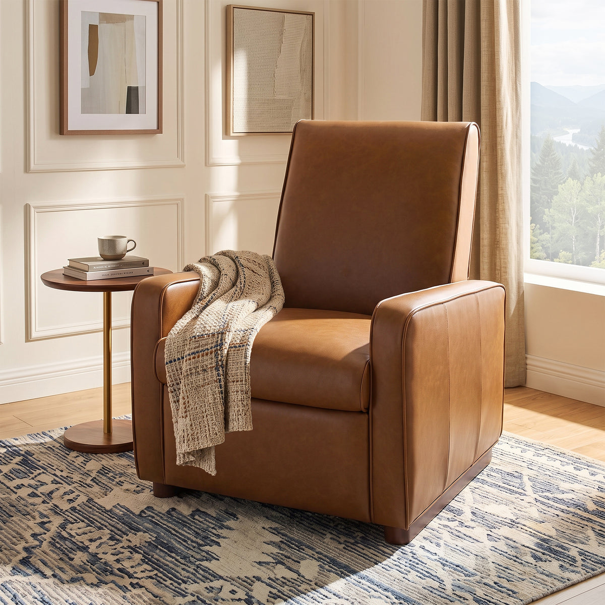 Modern Manual Recliner Chair PU Upholstered 2-Position Recliner with 160° Adjustable Backrest & Walnut Rubber Wood Legs for Living Room, Bedroom and Home Theater, Orange